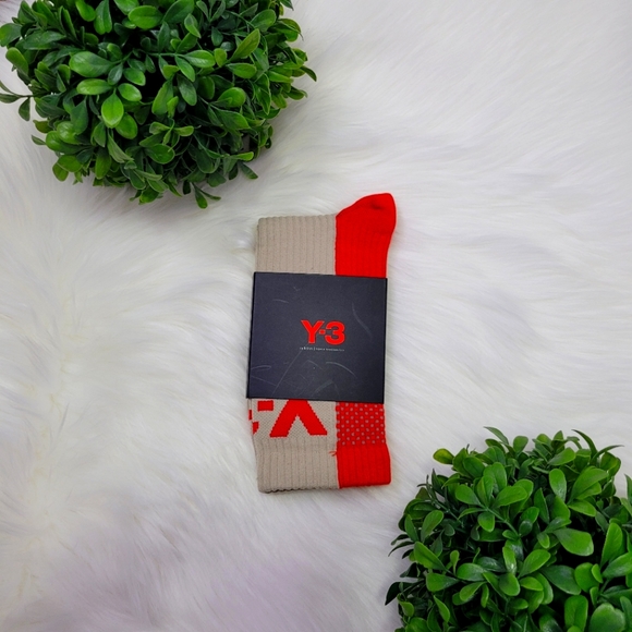 Adidas Y-3 Logo Colorblock Socks - Stone Khaki/Red - Picture 3 of 5